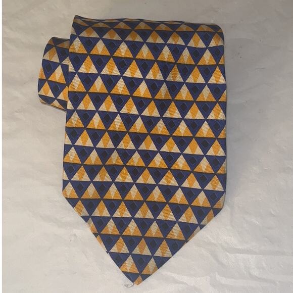 Echo Geometric Yellow & Blue Silk Tie Made in Italy Necktie - Picture 3 of 11